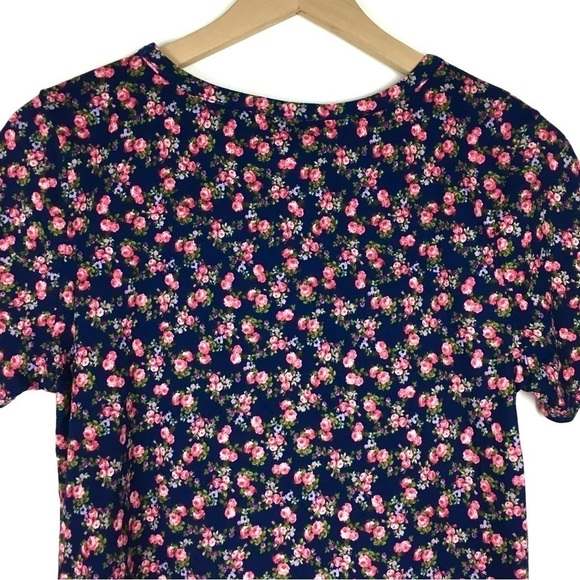 GAZE Crop Top Floral Roses Twist Front Shirt Sleeve T Shirt Fitted Size Large - Picture 4 of 8